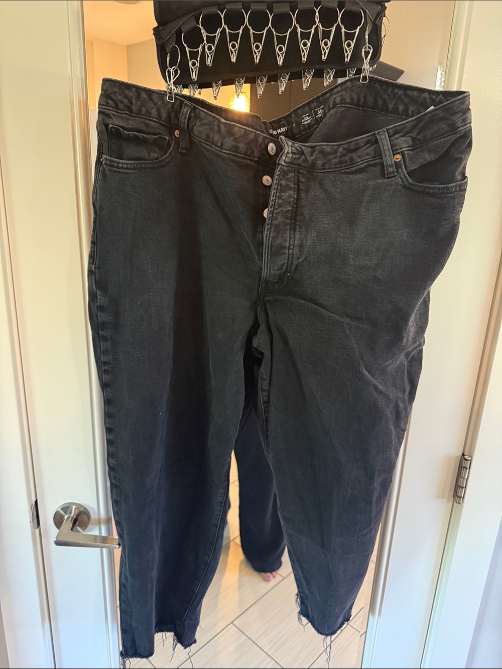 Women’s Black Washed Button-Fly OG Straihht High Rise Jeans (ankle)